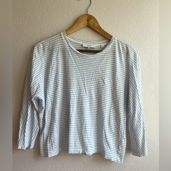Vince Blue & White Pencil Stripe Dolman Sleeve Crewneck Cotton Top XS - Picture 3 of 9